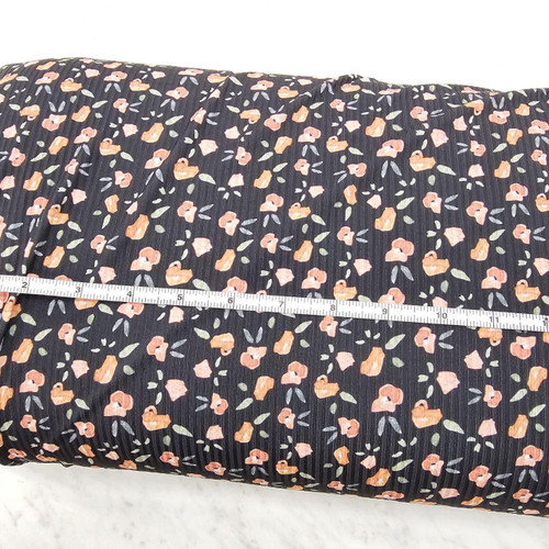 Beth's Exclusive Black Coral Posies Rib Knit Fabric (sold by the half yard)