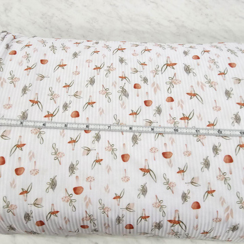 Beth's Exclusive Mushrooms On White Rib Knit Fabric (sold by half yards)