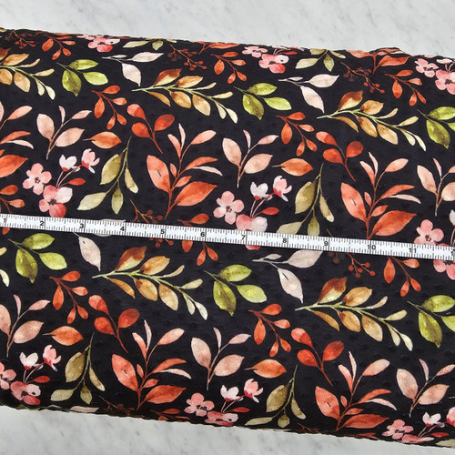 Black and Vintage Sprig Swiss Dot Knit Fabric (sold by half yard)