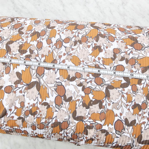 Beth's Exclusive Orange Tulips And Small Florals Rib Knit Fabric (sold by half yards)