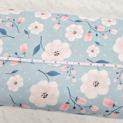 Mint Flowers And Buds With Dots Double Stretch Knit (sold by half yards)