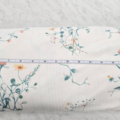 Beth's Exclusive Bright Teal Summer Floral Variegated Rib Knit Fabric (sold by half yards)