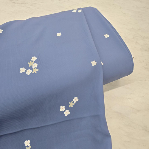 Flower Clusters On Blue Textured Poly Fabric (sold by half yards)