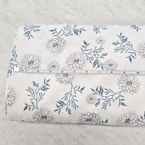 Beth's Exclusive Blue Florals Penny Size Poly Swiss Dot Fabric (sold by half yards)