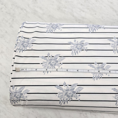 Beth's Exclusive Blue/Gray Florals 4 Way Stretch Crinkle Poly Fabric (sold by half yards)
