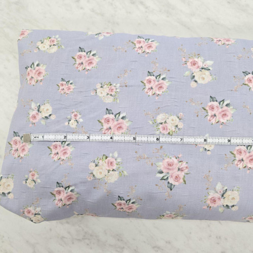 Dusty Blue Roses Polycotton Crinkle Fabric (sold by half yards)