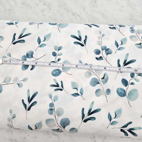 Beth's Exclusive Aqua Leaves 4 Way Stretch Crinkle Poly Fabric (sold by half yards)