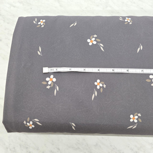 Beth's Exclusive White Daisy on Charcoal 4-Way Stretch Poly Crinkle (sold by half yards)