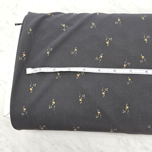 Beth's Exclusive Tiny Mustard Print on Black 4-Way Stretch Poly Crinkle (sold by half yards) Beth's Exclusive Tiny Mustard Print on Black 4-Way Stretch Poly Crinkle (sold by half yards)