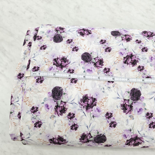 Beth's Exclusive Hue of Purple Peony on White 4-Way Stretch Crinkle Poly (sold by half yards) Beth's Exclusive Hue of Purple Peony on White 4-Way Stretch Crinkle Poly (sold by half yards)