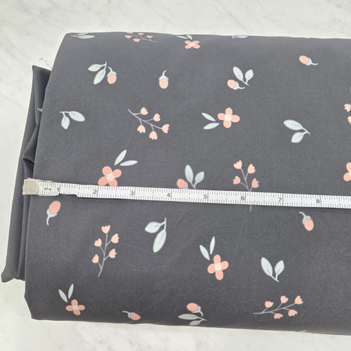 Beth's Exclusive Soft Coral Sprigs on Black 4-Way Stretch Crinkle Poly(sold by half yards) Beth's Exclusive Soft Coral Sprigs on Black 4-Way Stretch Crinkle Poly(sold by half yards)
