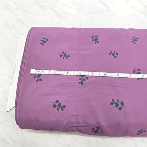 Plum with Black Eucalyptus Sprigs Polyester Fabric (sold by half yards)