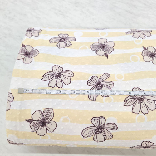Yellow Stripes With Flowers Knit Swiss Dot Fabric (sold by half yards)