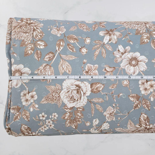 Vintage Rose On Light Blue Round Poly Swiss Dot Fabric (sold by half yard)