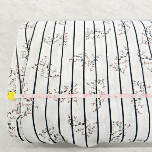 Beth's Exclusive Black Striped Winterberries Round Poly Swiss Dot Fabric (sold by half yards)