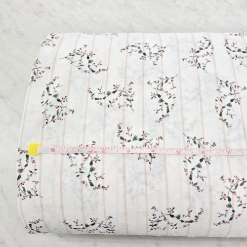 Beth's Exclusive Tan Striped Winterberries Round Poly Swiss Dot Fabric (sold by half yards)