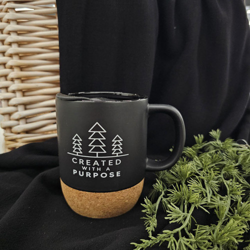 Created With a Purpose Black Cork Bottom Mug Created With a Purpose Black Cork Bottom Mug
