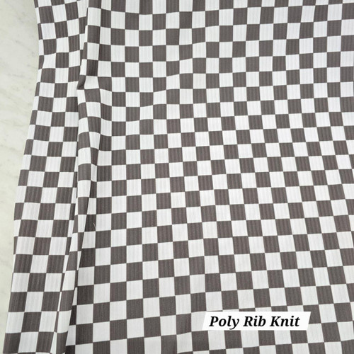 Grey/White Checks Poly Rib Knit Fabric (sold by half yards) Grey/White Checks Poly Rib Knit Fabric (sold by half yards)