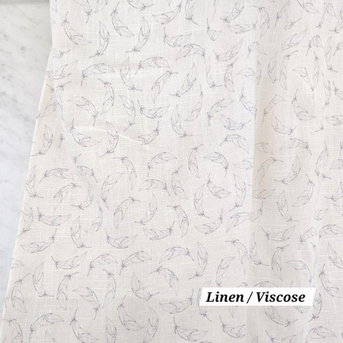 Grey Floating Feather On Creme Linen Fabric (sold by half yard) Grey Floating Feather On Creme Linen Fabric (sold by half yard)