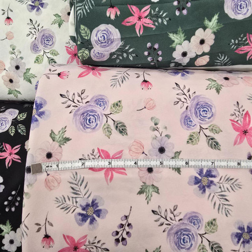 Beth's Exclusive Pretty Blooms on Black 4-Way Stretch Crinkle Poly (sold by half yards)