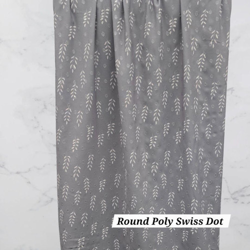 Beth's Exclusive Grey Leaves Round Poly Swiss Dot Fabric (sold by half yards)