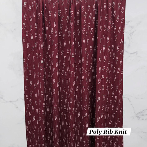 Beth's Exclusive Leaves on Red Poly Rib Knit Fabric (sold by half yards)