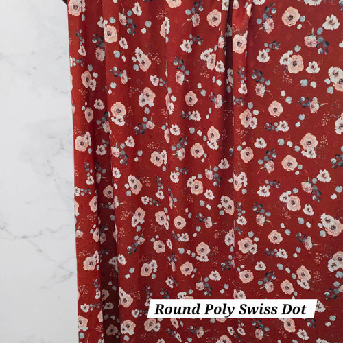 Beth's Exclusive Rose Explosion on Red Round Poly Swiss Dot (sold by half yards)