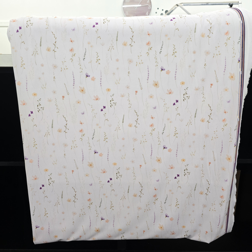 Beth's Exclusive Dainty Wildflowers Poly Rib Knit Fabric (sold by half yards)