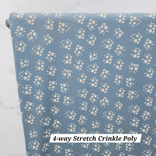 Blue Fresh Flower 4 Way Stretch Crinkle Poly Fabric (sold by half yards)