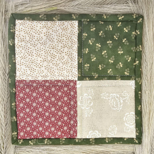 Green/Red Mountain House Patchwork Potholder