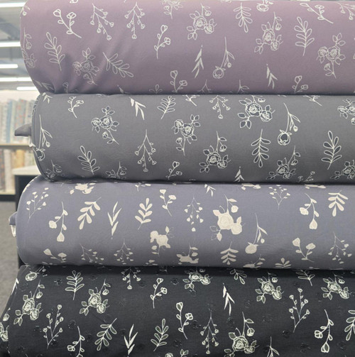 Simple Grey Rose Design 4 Way Stretch Crinkle Poly Fabric (sold by half yard)