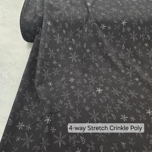 Charcoal Star Design 4 Way Stretch Crinkle Poly Fabric (sold by half yard)