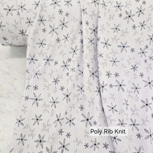 Beth's Exclusive Stars On White Poly Rib Knit Fabric (sold by half yards)