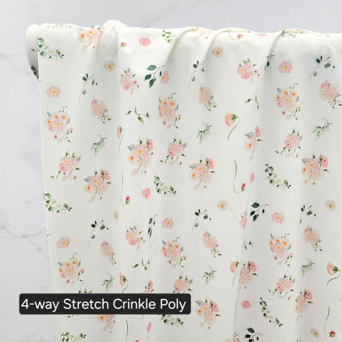 Beth's Exclusive Pink Florals 4 Way Stretch Crinkle Poly Fabric (sold by half yards)