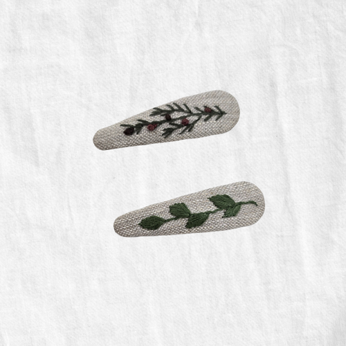 Greenery Embroidered Clips