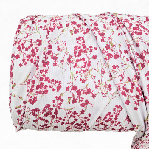 Magenta Cherry Blossom Floral Rib Knit Fabric (sold by half yards)