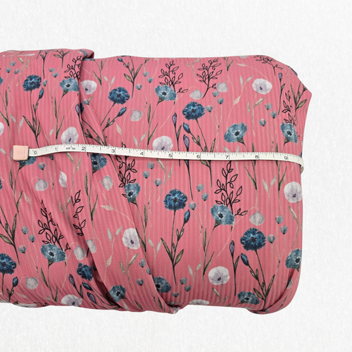 Lily Blue Sprig Mauve Rib Knit Fabric (sold by half yards)