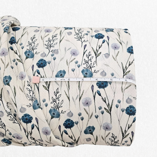 Lily Blue Sprig Yellow Missonia Knit Fabric (sold by half yards)