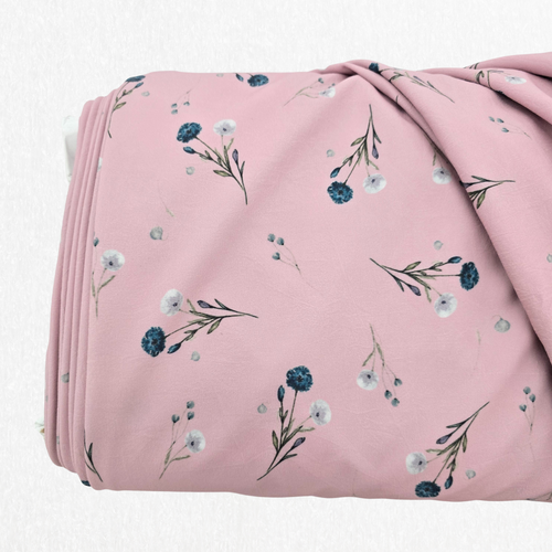 Blue Bouquets Mauve 4 Way Stretch Crinkle Poly Fabric (sold by half yards)