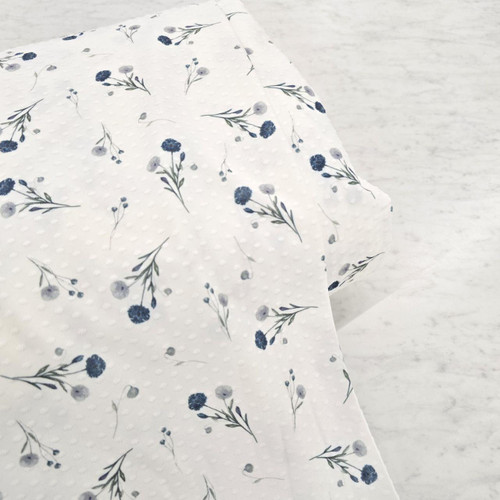 Blue & Gray Bunches Knit Swiss Dot Fabric (sold by half yards)