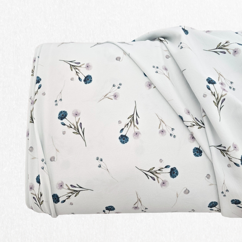 Blue Bouquets A 4 Way Stretch Crinkle Poly Fabric (sold by half yards)