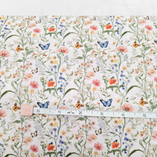 Wildflowers Butterfly (1) Knit Swiss Dot Fabric (sold by half yards)