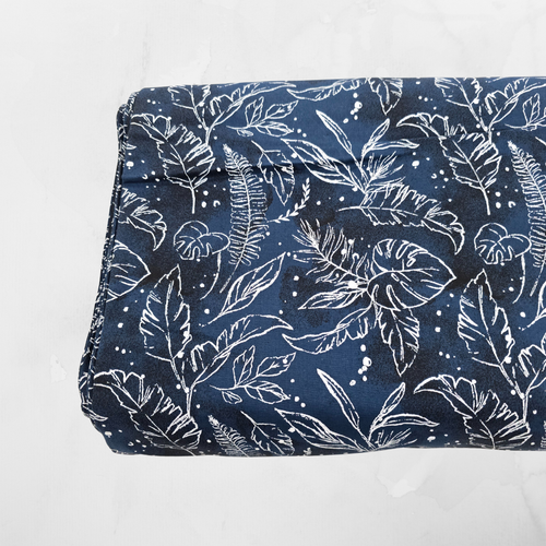 Botanical Elements on Midnight Blue Tropical Breeze Fabric(sold by half yards)