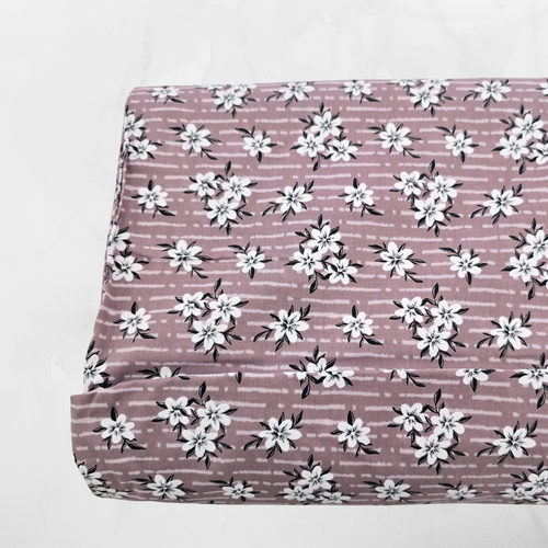 Florals/Horizontal Stripes on Mauve Tropical Breeze (sold by half yards)