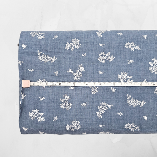 Garden Rose on Dusty Blue Tropical Breeze Fabric (sold by half yards)