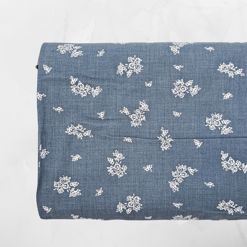 Garden Rose on Dusty Blue Tropical Breeze Fabric (sold by half yards)