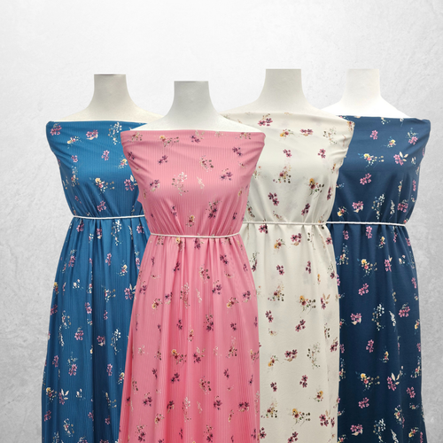 Spring Floral Pink Rib Knit Fabric (sold by half yards)