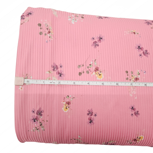 Spring Floral Pink Rib Knit Fabric (sold by half yards)