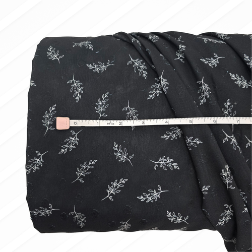 Pink Leaf Black Round Poly Swiss Dot Fabric (sold by half yards)