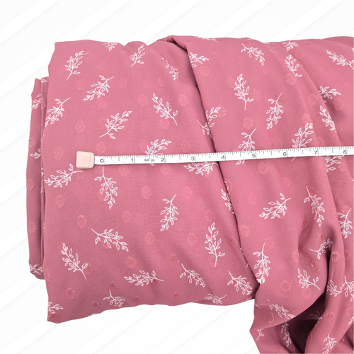 Pink Leaf Mauve Round Poly Swiss Dot Fabric (sold by half yards)